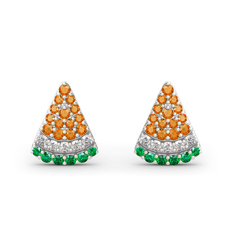 Watermelon Ear Stud Inlaid Zircon Sweet