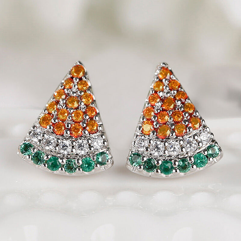 Watermelon Ear Stud Inlaid Zircon Sweet